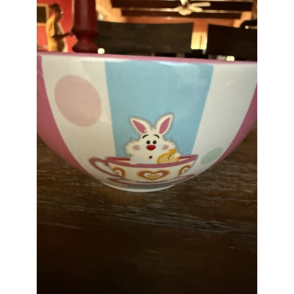 Disney Parks Ceramic Small Bowl Dumbo White Rabbit Mickey Circus Pastel Striped - Picture 3 of 6
